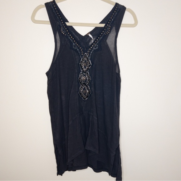 Free People Tops - Free People Beaded Boho Peasent Tank Top